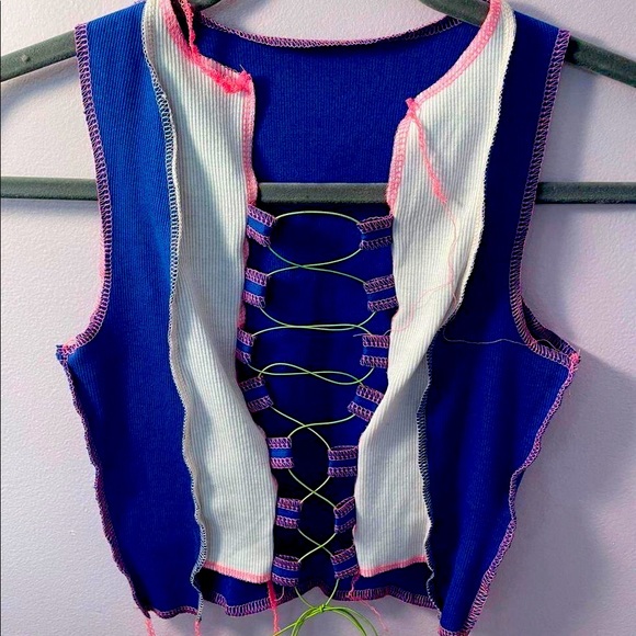 Tops - Y2K Patchwork tank crop top